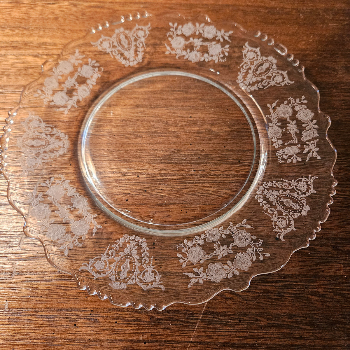 Tiffin Glass Cherokee Rose Etched Plate, 8 Inch