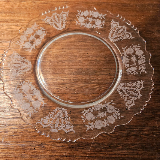 Tiffin Glass Cherokee Rose Etched Plate, 8 Inch