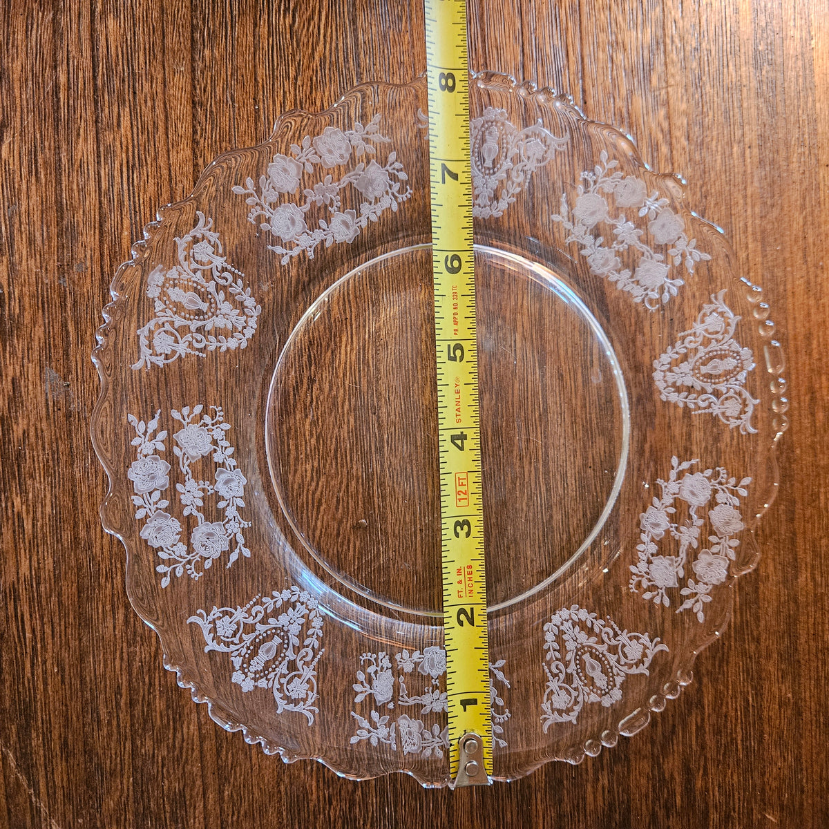 Tiffin Glass Cherokee Rose Etched Plate, 8 Inch