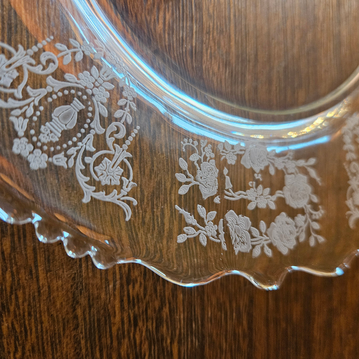 Tiffin Glass Cherokee Rose Etched Plate, 8 Inch