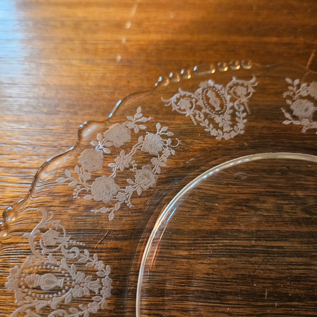 Tiffin Glass Cherokee Rose Etched Plate, 8 Inch