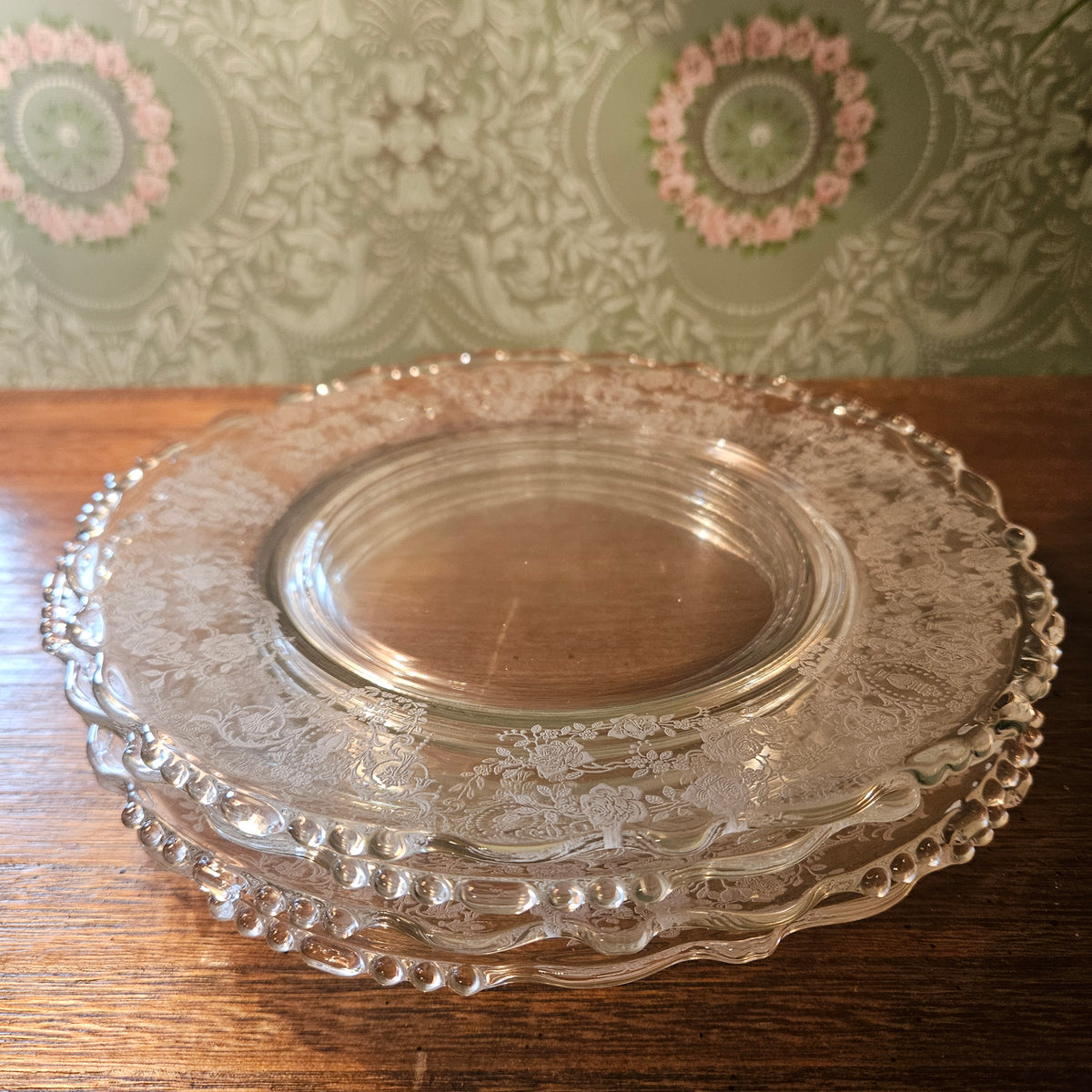 Tiffin Glass Cherokee Rose Etched Plate, 8 Inch