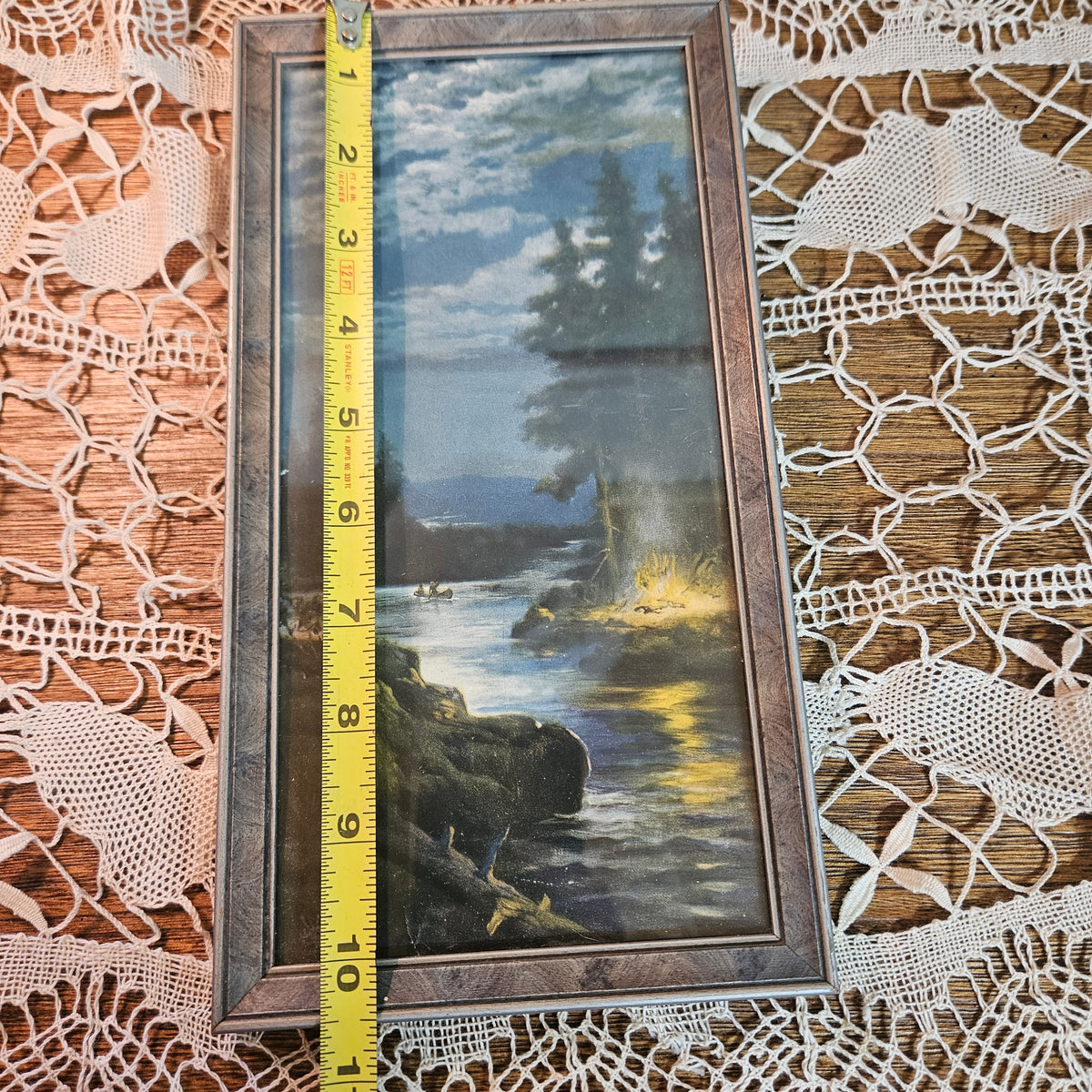 Vintage Framed Moonlit Lake Landscape Print