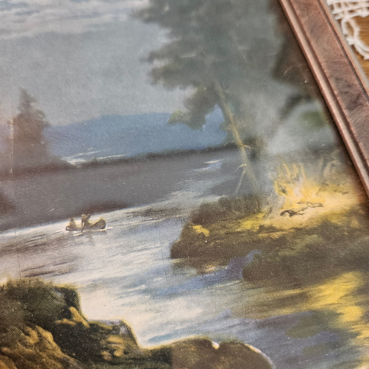 Vintage Framed Moonlit Lake Landscape Print