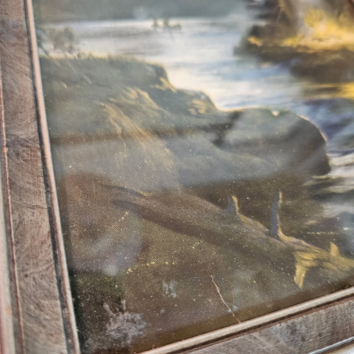 Vintage Framed Moonlit Lake Landscape Print