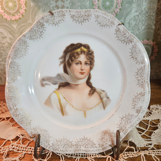 Antique Victoria Austria Portrait Plate with Gilt Floral Border