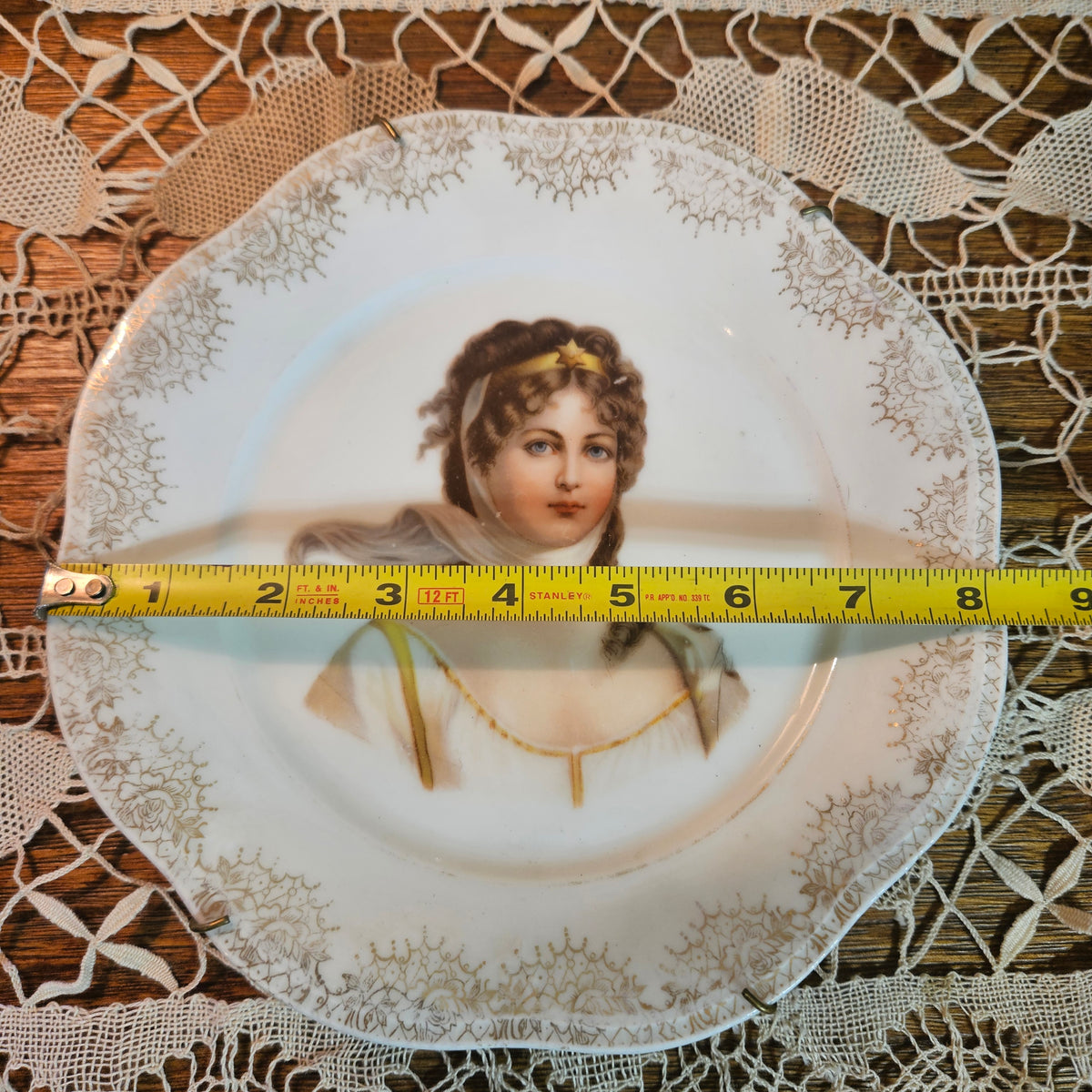 Antique Victoria Austria Portrait Plate with Gilt Floral Border