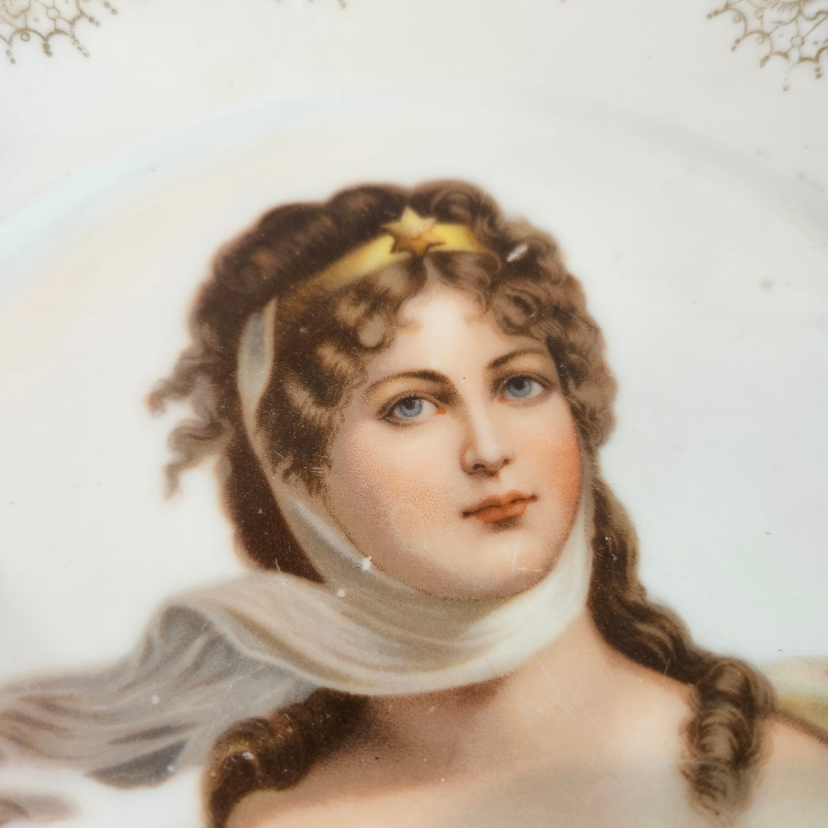 Antique Victoria Austria Portrait Plate with Gilt Floral Border