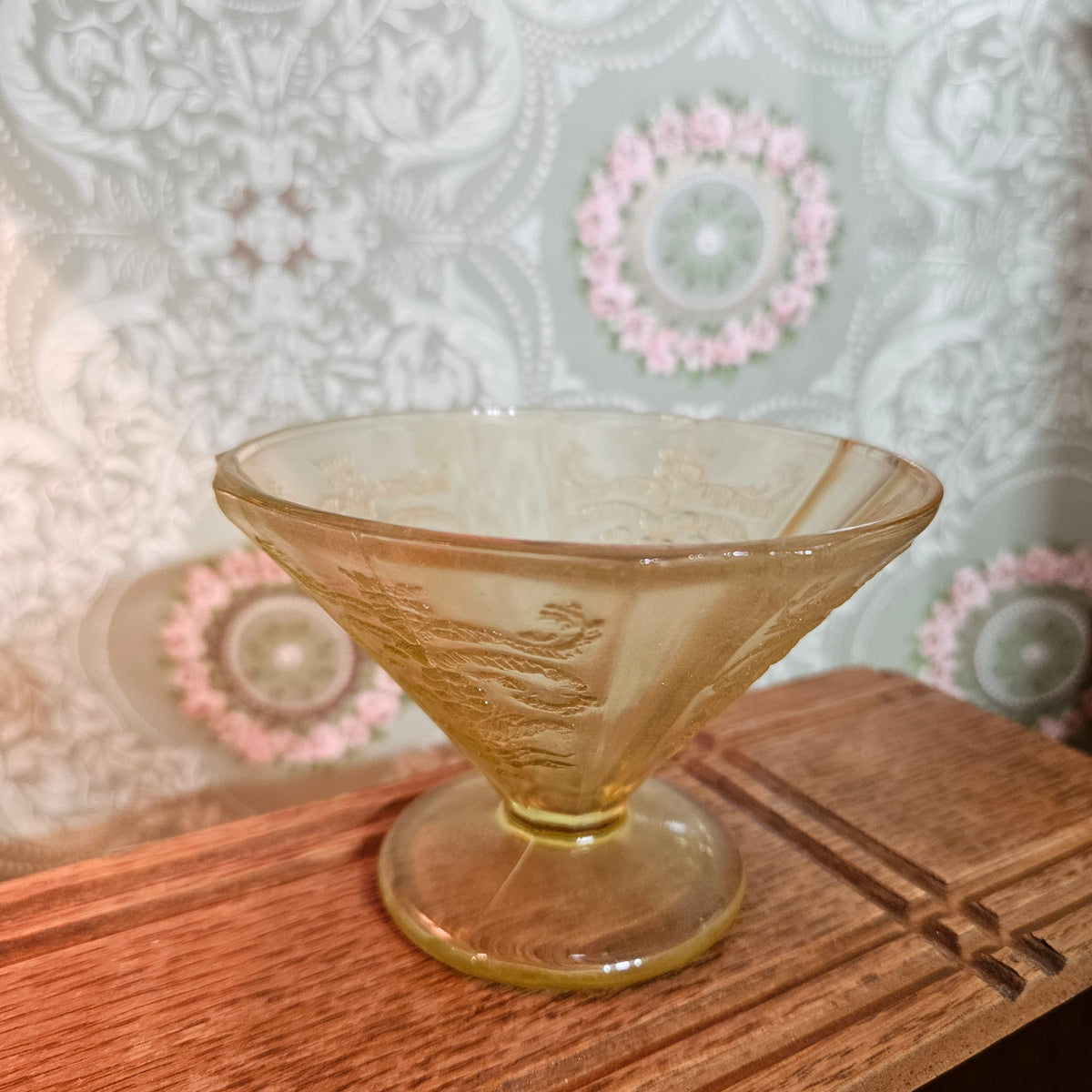 Vintage Amber Yellow Footed Glass Sherbet Dessert Dish