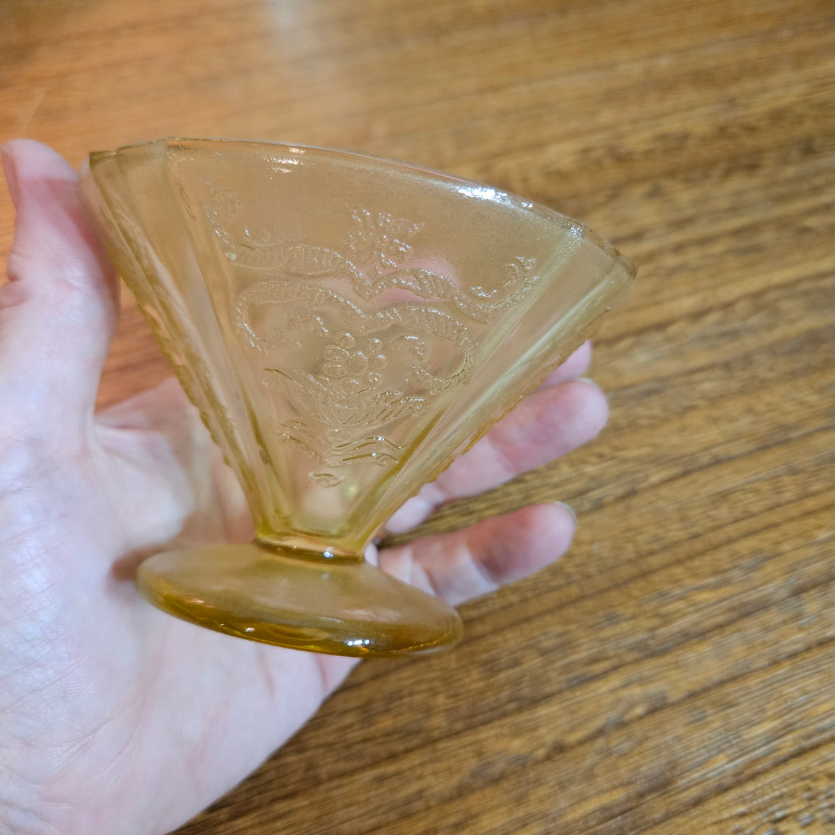 Vintage Amber Yellow Footed Glass Sherbet Dessert Dish