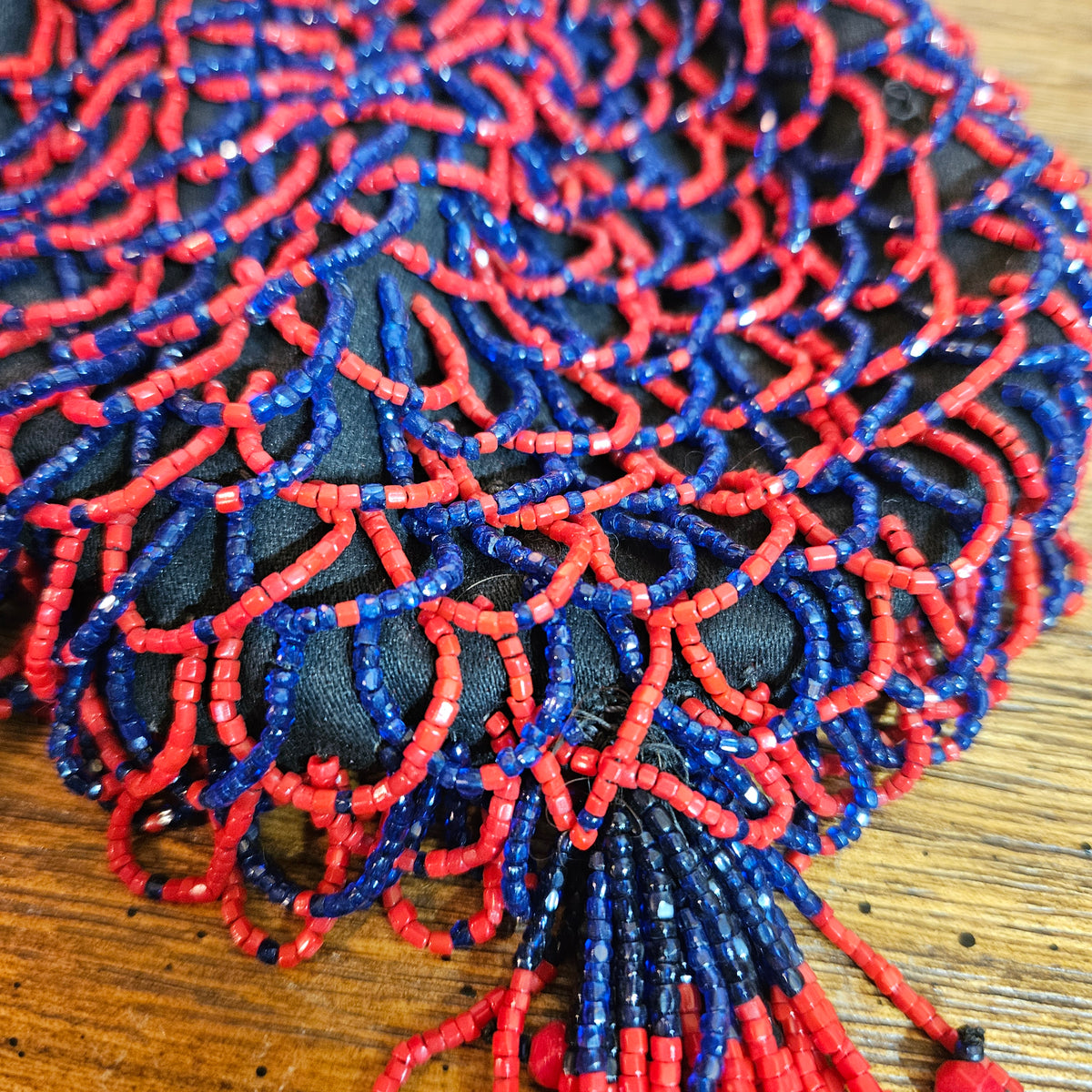 Vintage Red & Cobalt Blue Beaded Evening Purse with Mirror