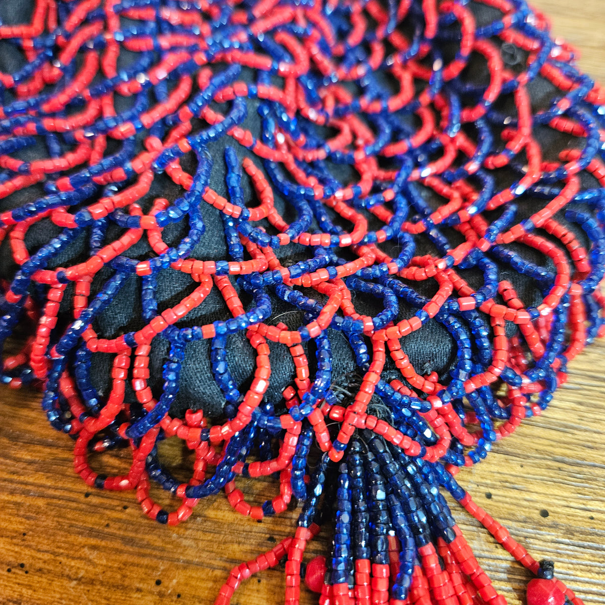 Vintage Red & Cobalt Blue Beaded Evening Purse with Mirror