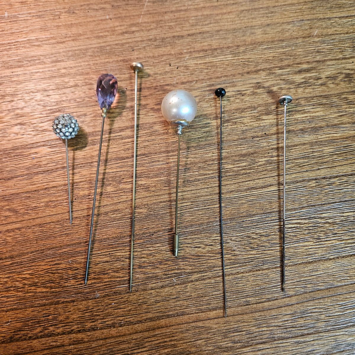 Bavaria Porcelain Rose Hatpin Holder with 6 Vintage Hatpins