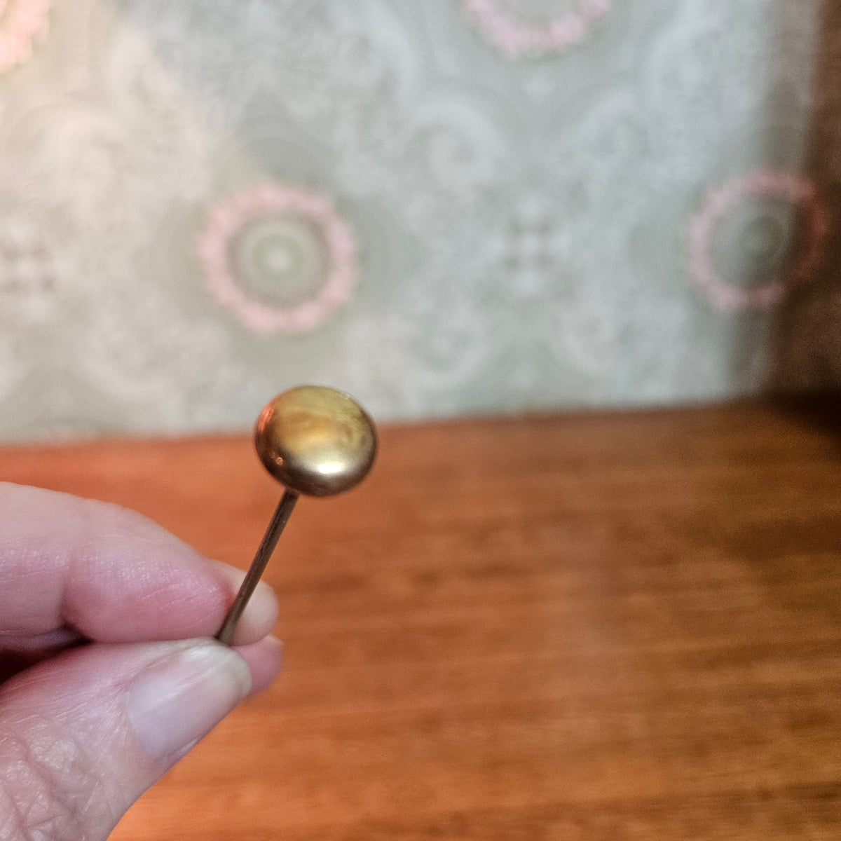 Bavaria Porcelain Rose Hatpin Holder with 6 Vintage Hatpins