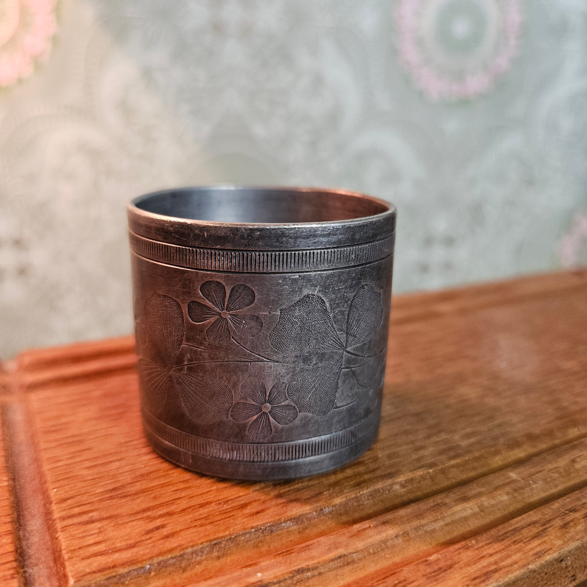Vintage Engraved Silver-Tone Floral Napkin Ring