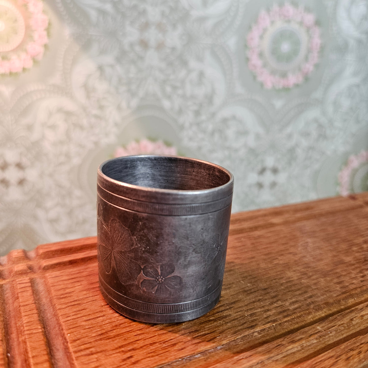 Vintage Engraved Silver-Tone Floral Napkin Ring