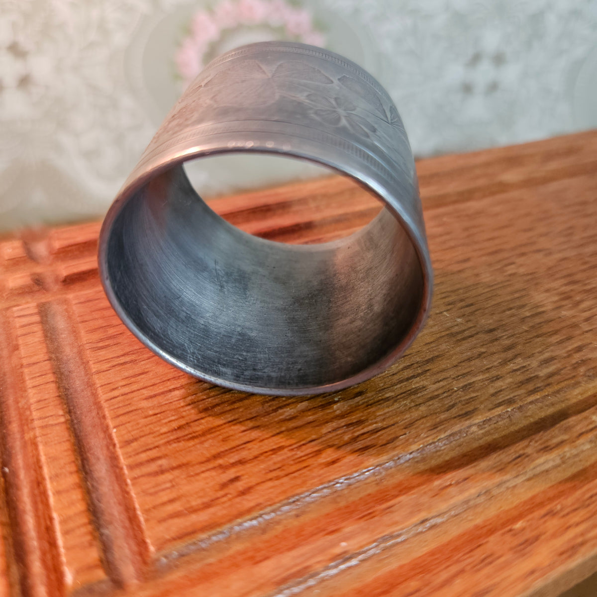 Vintage Engraved Silver-Tone Floral Napkin Ring