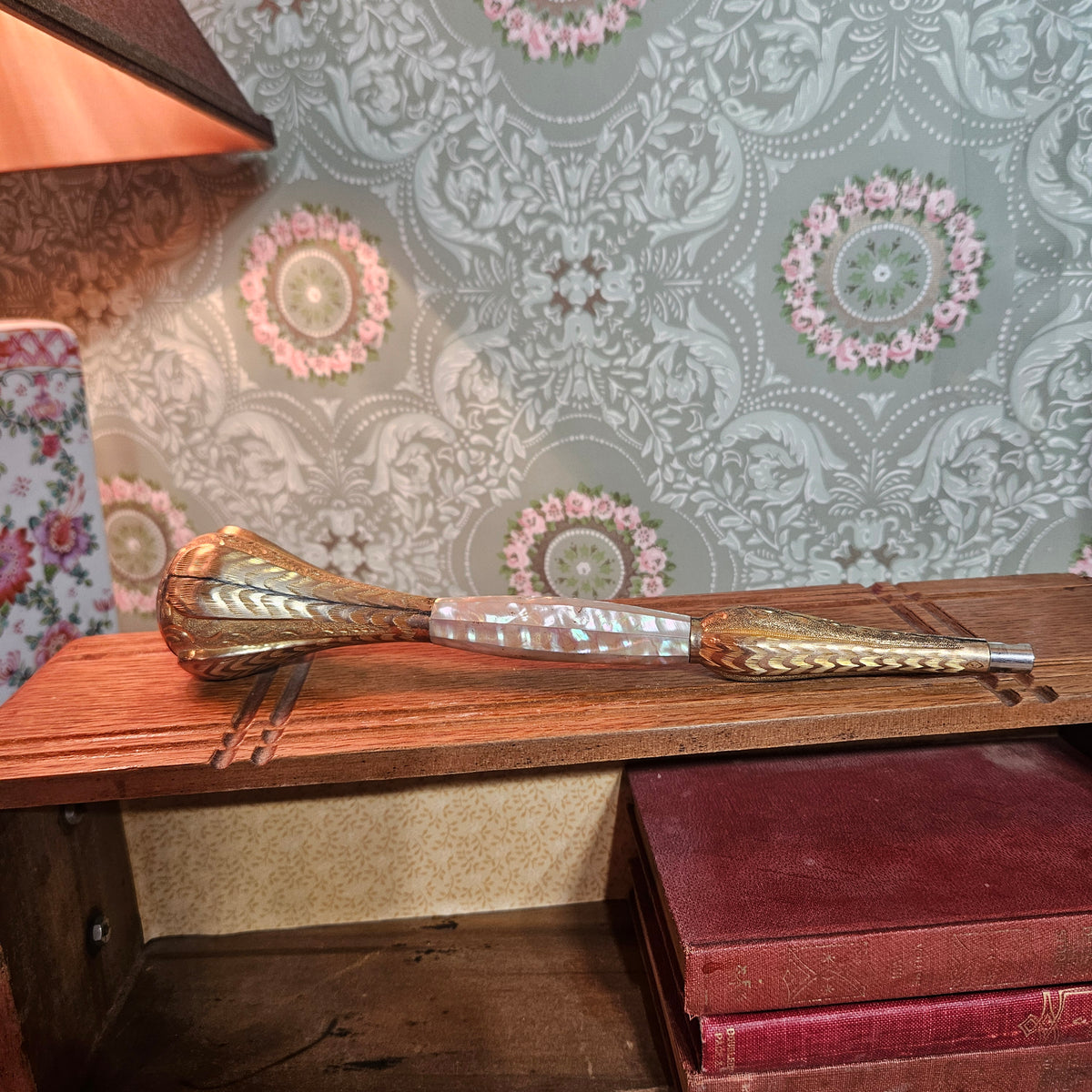 Mother of Pearl Engraved Parasol Handle 10 Inch