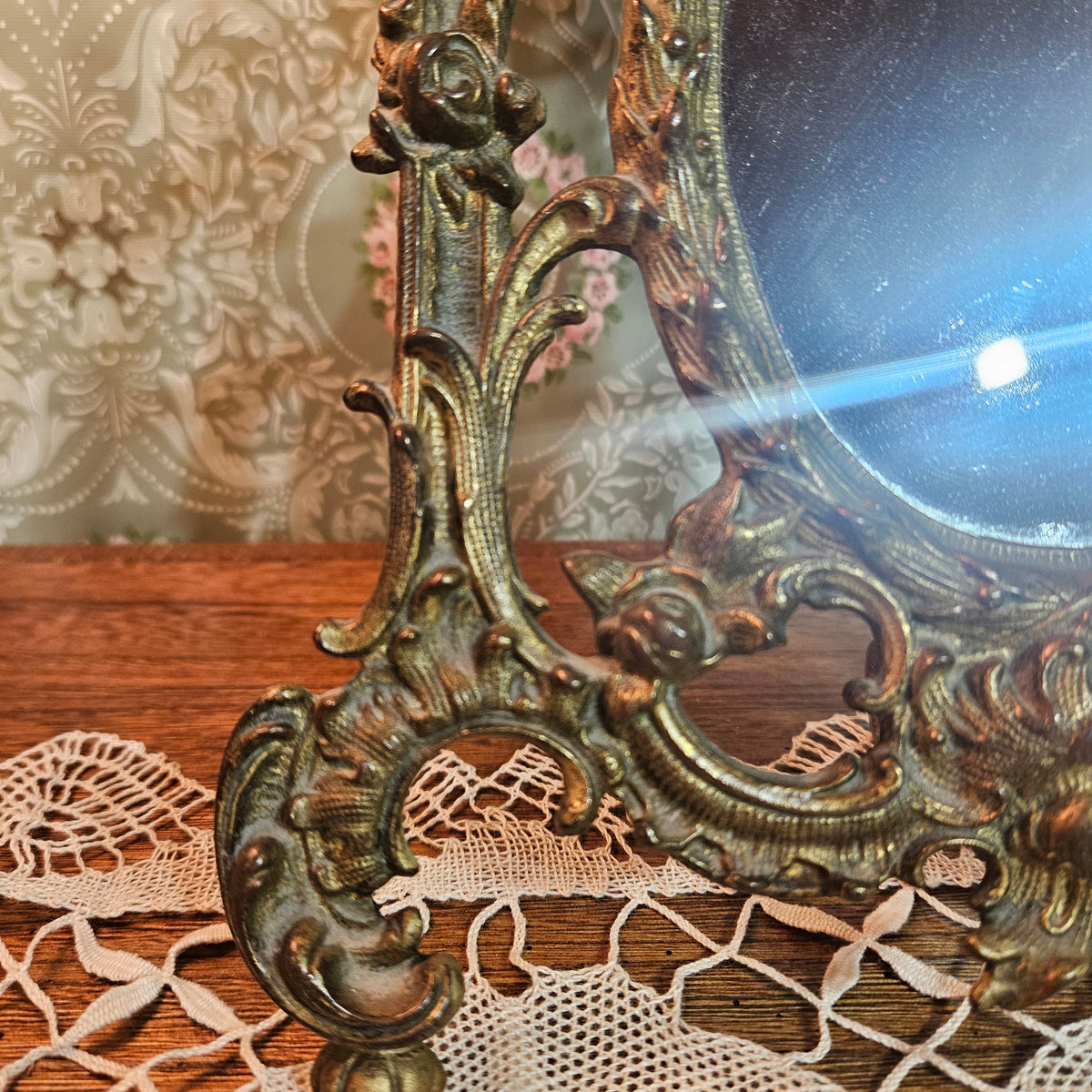 Rococo Gilt Metal Tabletop Vanity Mirror