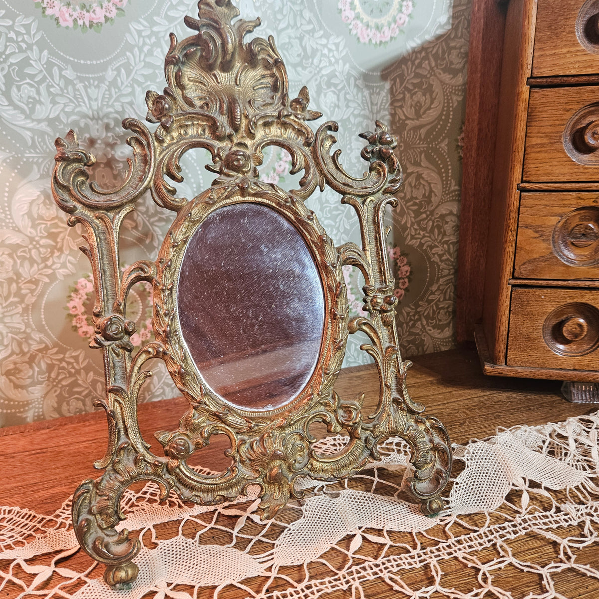 Rococo Gilt Metal Tabletop Vanity Mirror