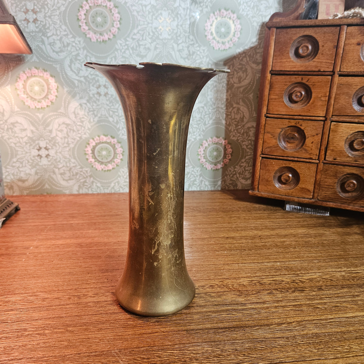 Art Nouveau Style Brass Iris Vase 10 Inch