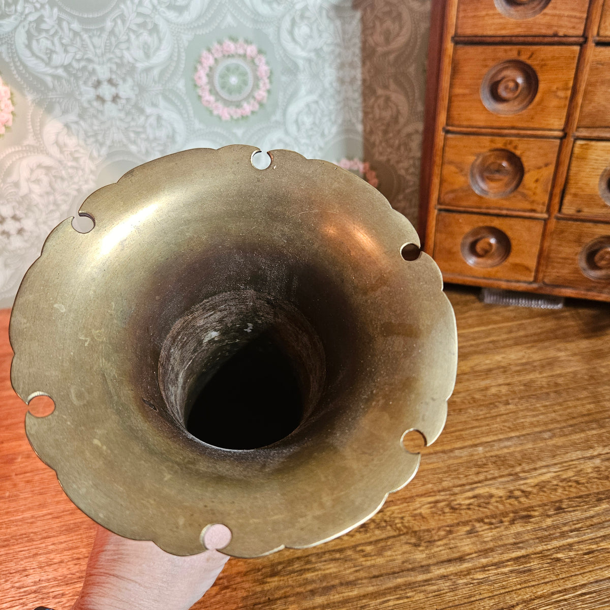 Art Nouveau Style Brass Iris Vase 10 Inch
