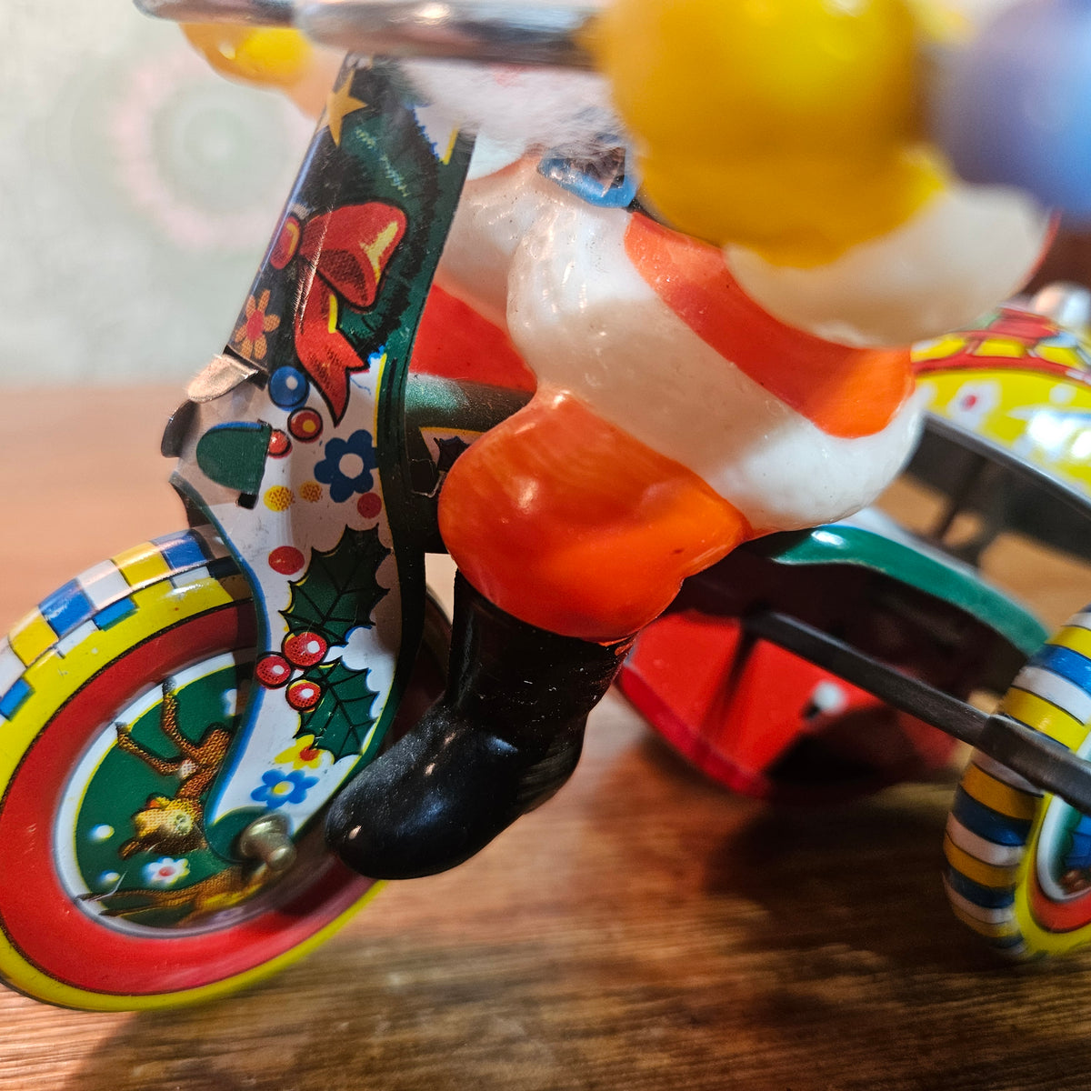 Wind-Up Santa Tricycle Toy with Bell