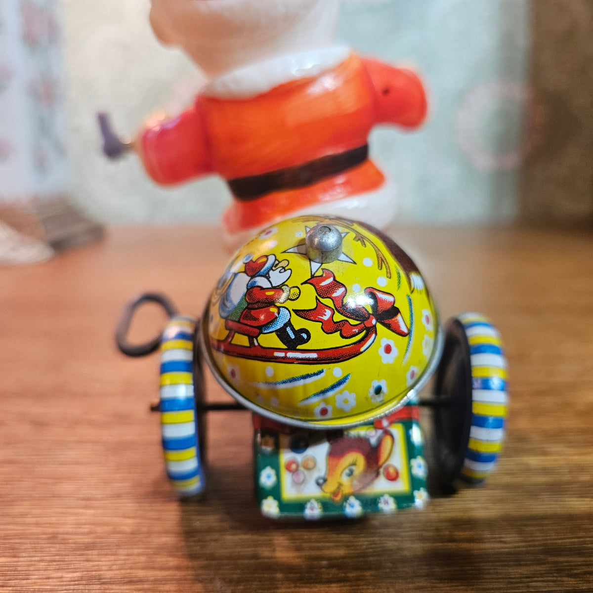 Wind-Up Santa Tricycle Toy with Bell