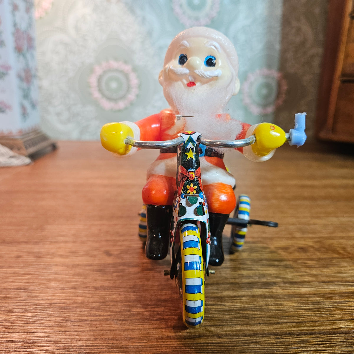 Wind-Up Santa Tricycle Toy with Bell