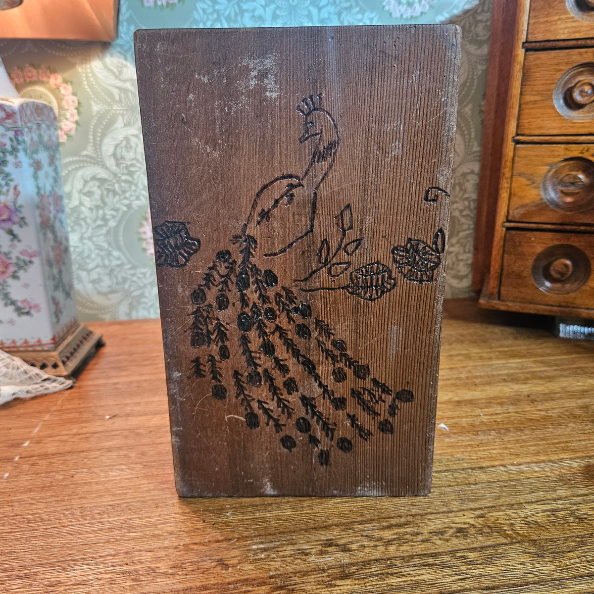 Pyrography Peacock Wooden Box