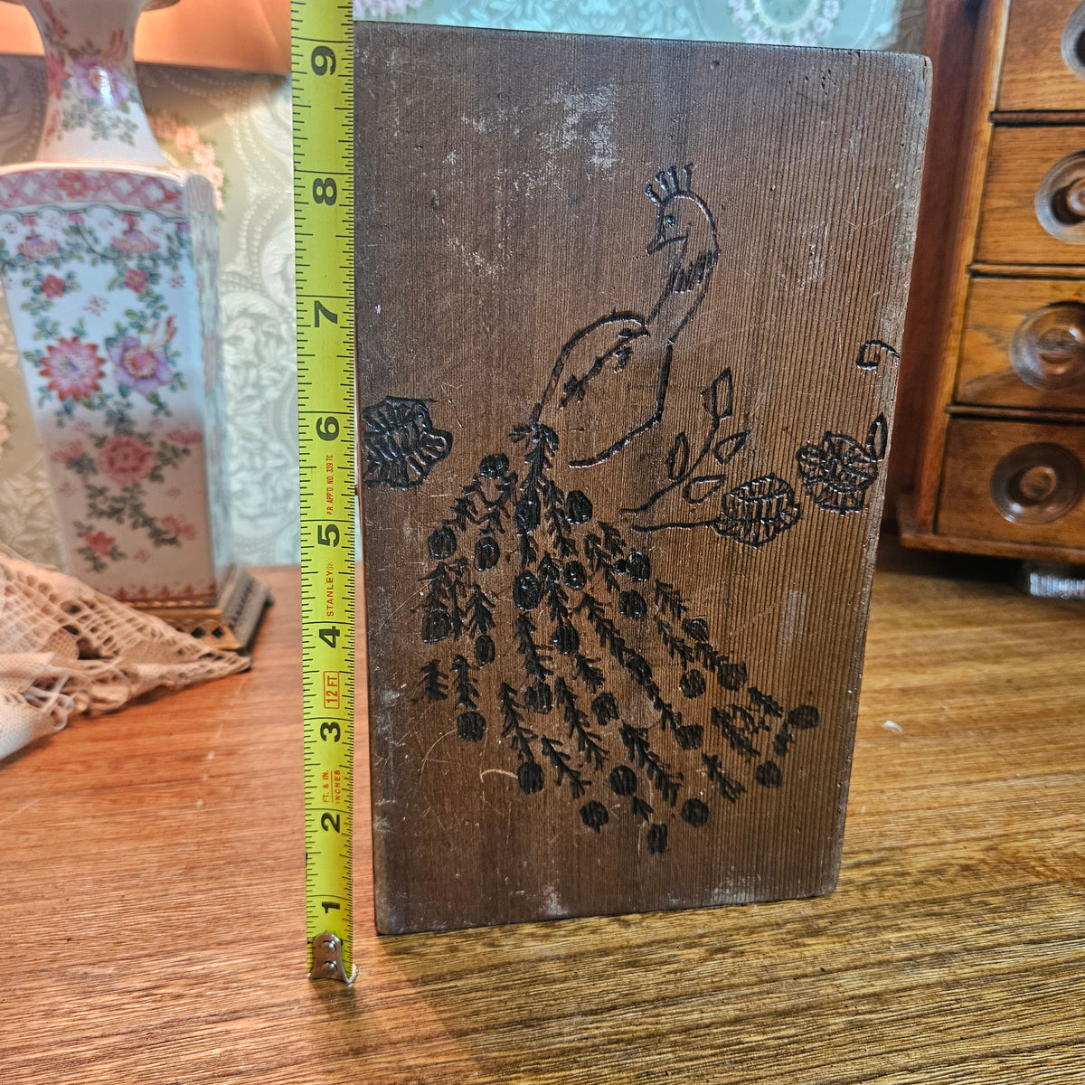Pyrography Peacock Wooden Box
