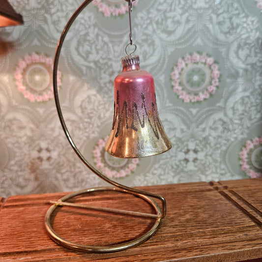 Vintage Pink & Silver Glass Bell Christmas Ornament