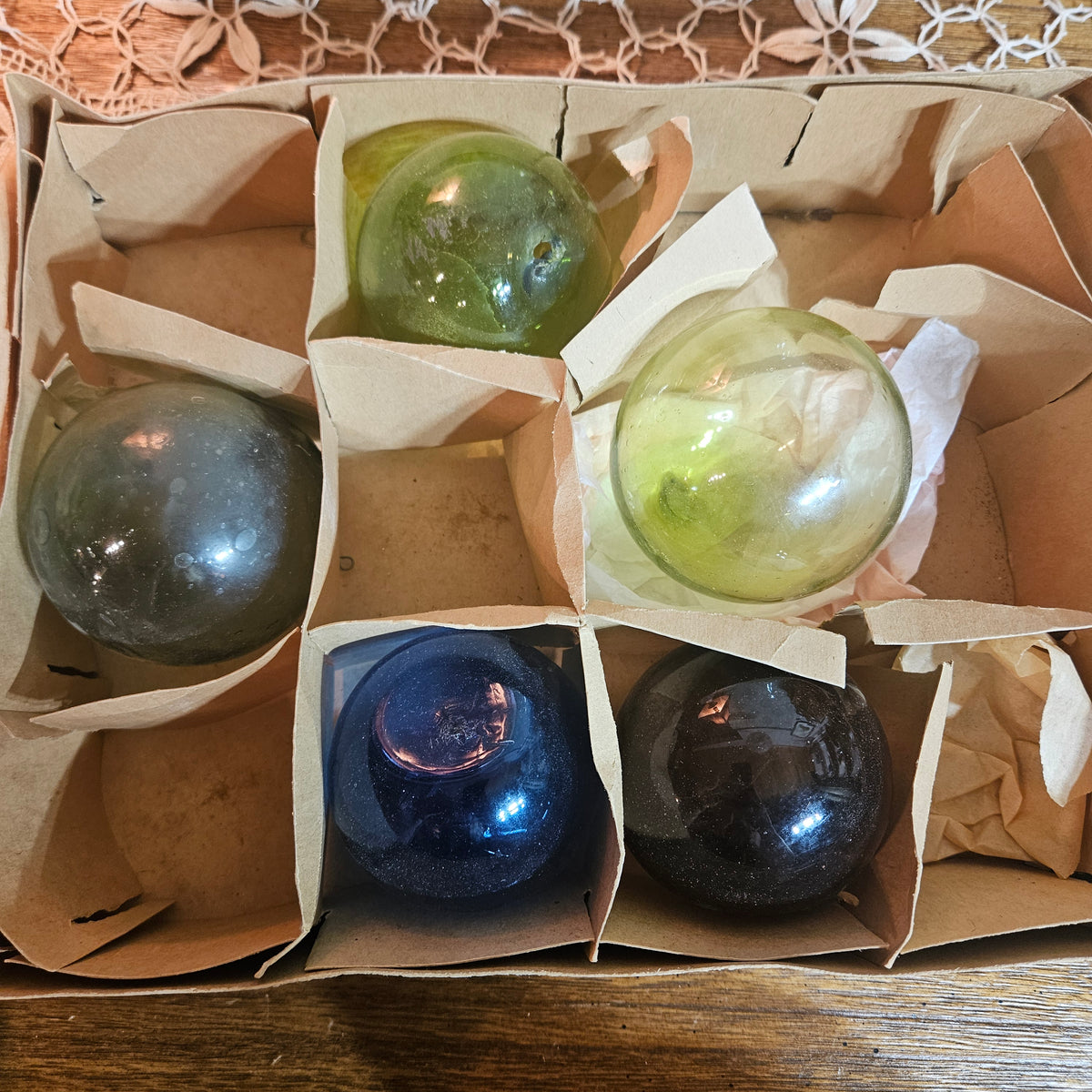 Vintage Hand-Blown Glass Fishing Floats Set of 5