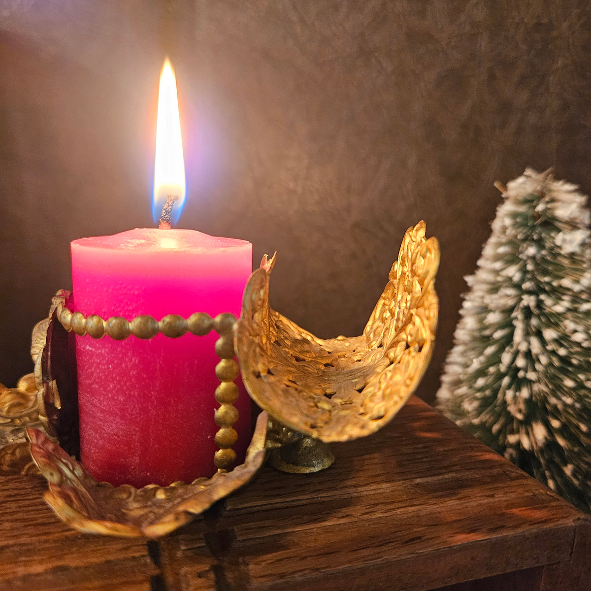 Vintage Ornate Gold-Tone Classical Portrait Pillar Candle Holder