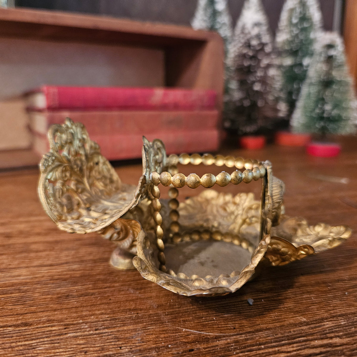 Vintage Ornate Gold-Tone Classical Portrait Pillar Candle Holder