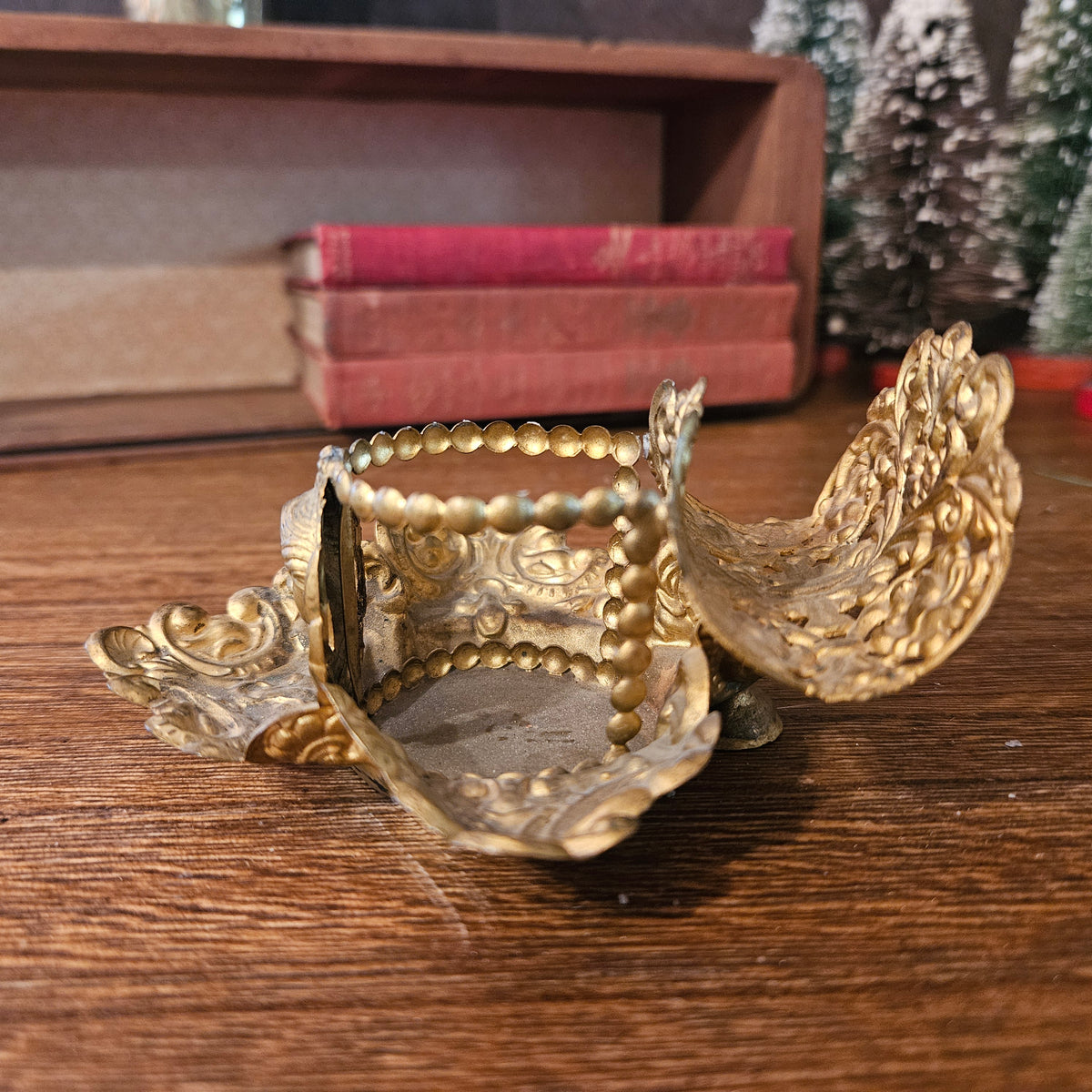 Vintage Ornate Gold-Tone Classical Portrait Pillar Candle Holder
