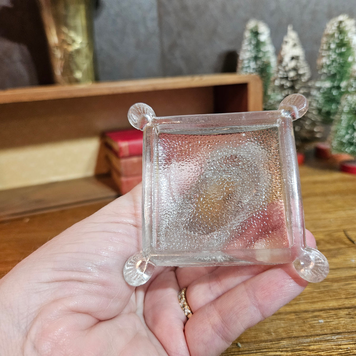 Vintage Clear Pressed Glass Cat Figural Holder