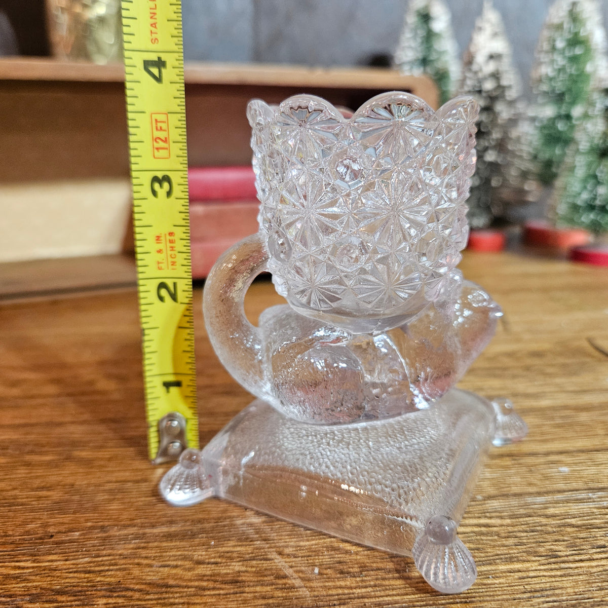 Vintage Clear Pressed Glass Cat Figural Holder