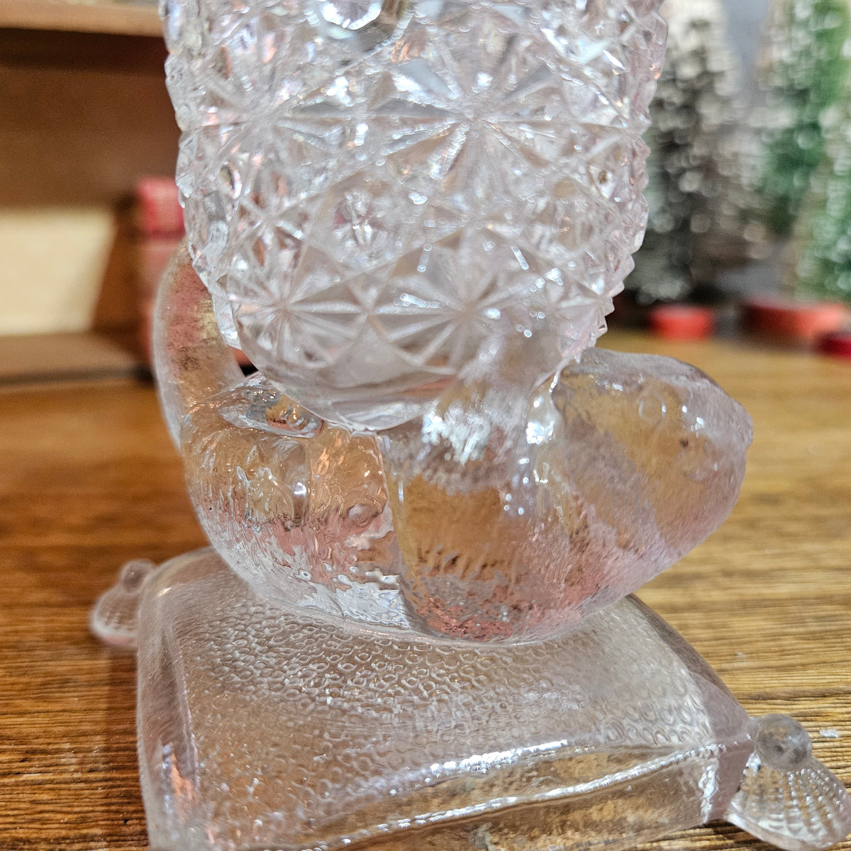Vintage Clear Pressed Glass Cat Figural Holder