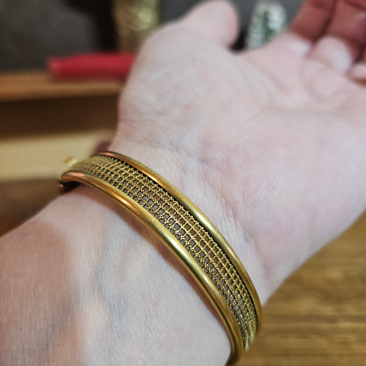 Gold-Tone Floral Filigree Rhinestone Cuff Bracelet