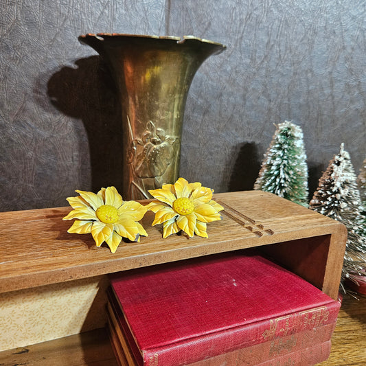 Pair of Vintage Yellow Floral Candle Pins