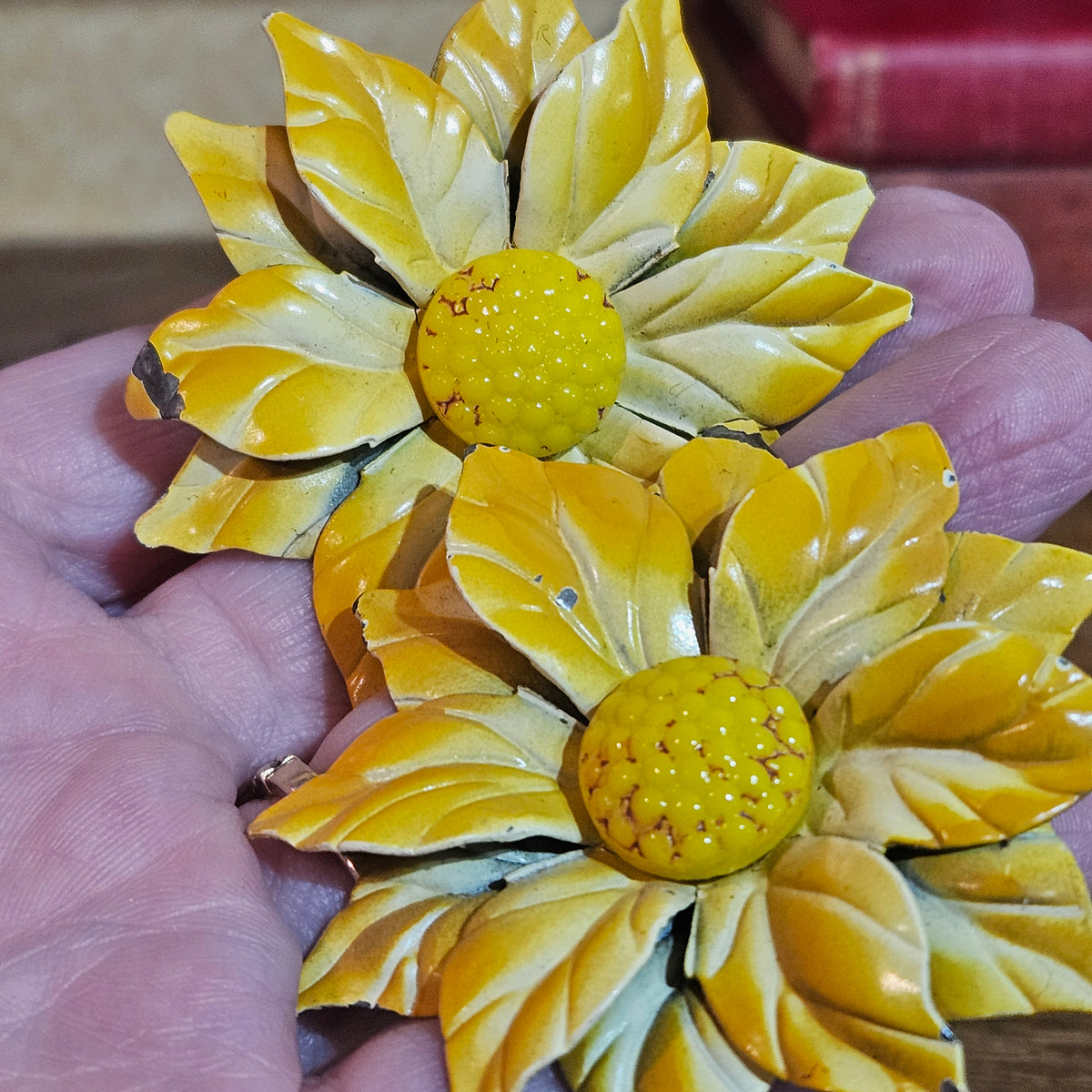 Pair of Vintage Yellow Floral Candle Pins
