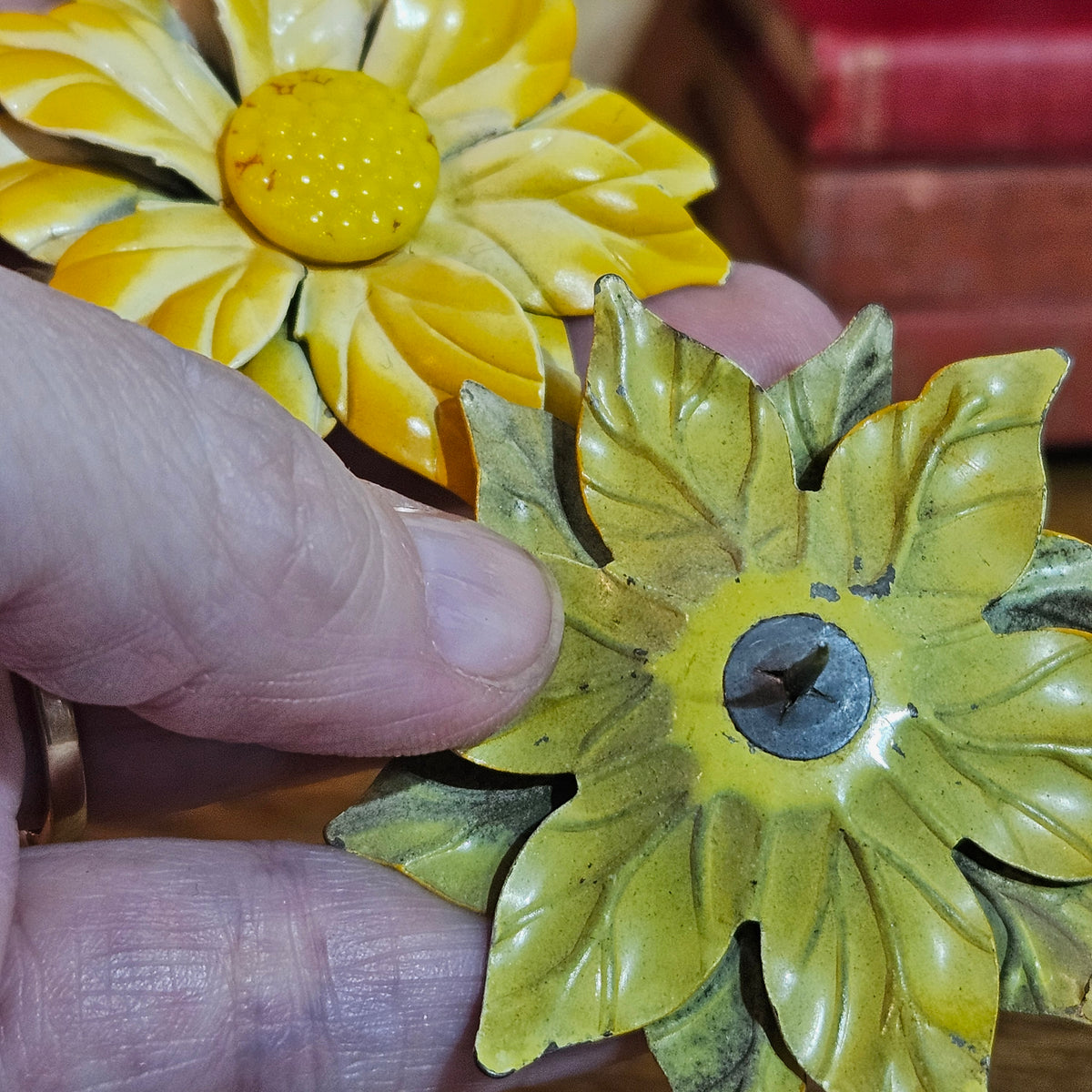 Pair of Vintage Yellow Floral Candle Pins