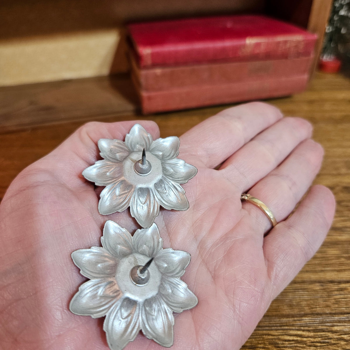 Pair of Vintage Pink Enamel Flower Candle Pins