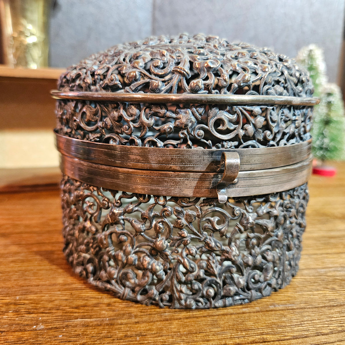 Vintage Ornate Silver-Tone Filigree Trinket Box