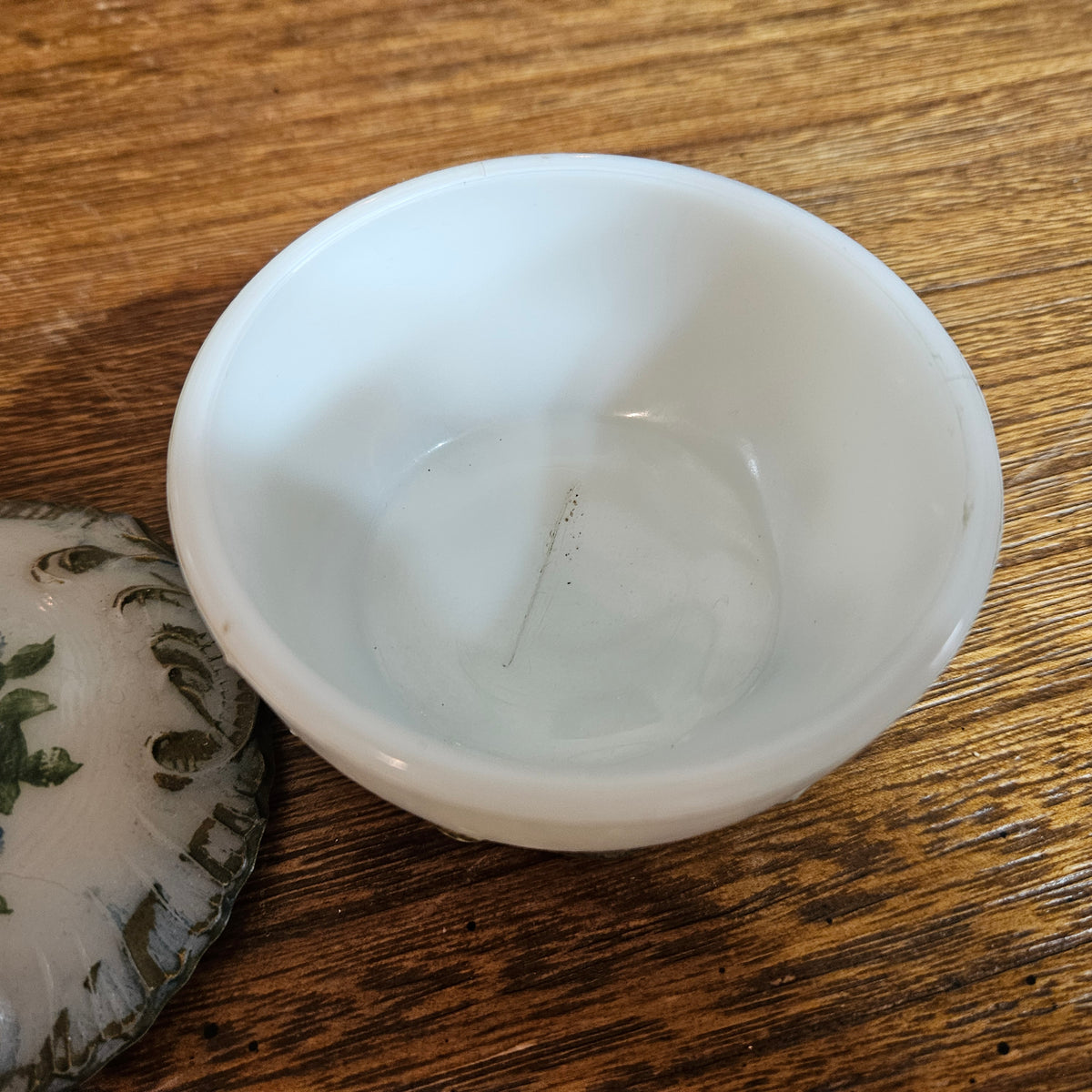 Milk Glass Floral Trinket Powder Box with Lid