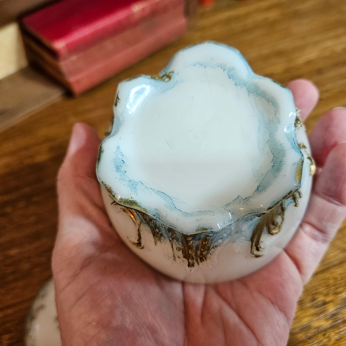 Milk Glass Floral Trinket Powder Box with Lid