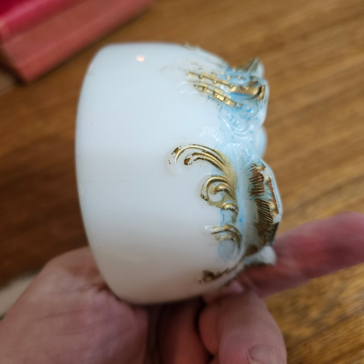 Milk Glass Floral Trinket Powder Box with Lid
