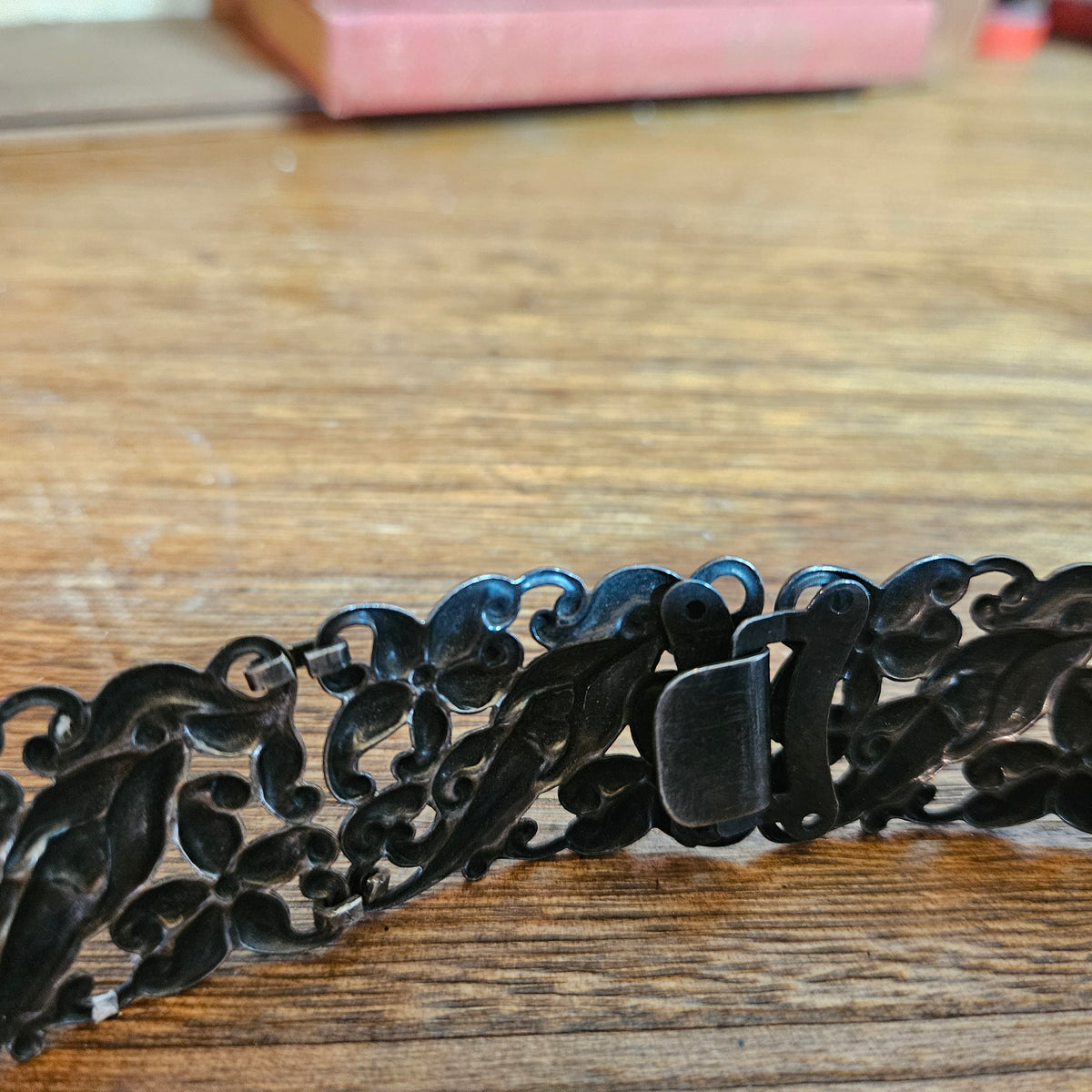 Silver Tone Filigree Metal Belt Floral Links