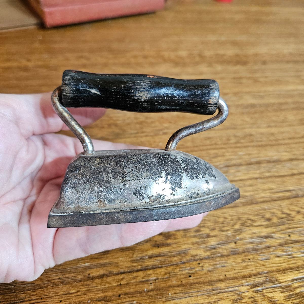 Miniature Metal Sad Iron with Wood Handle